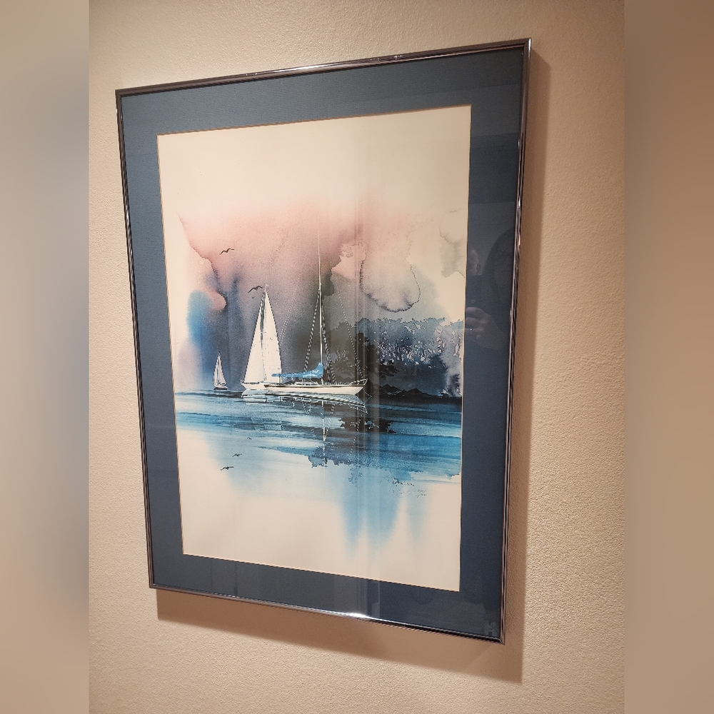 MICHAEL ATKINSON HAND SIGNED NUMBERED "White Sails" Collotype Print Art 1986